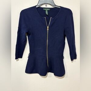 Lauren Ralph Lauren Navy Peplum Zip Sweater Women’s XS